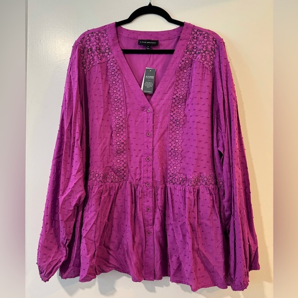 Universal Thread Tops - NWT Lane Bryant fuschia Swiss dot and lace Women's Top long sleeve size 22